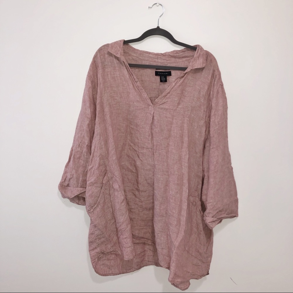 Tahari Linen Top in Pink